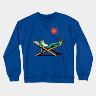 Frog lying on a beach chair Crewneck Sweatshirt